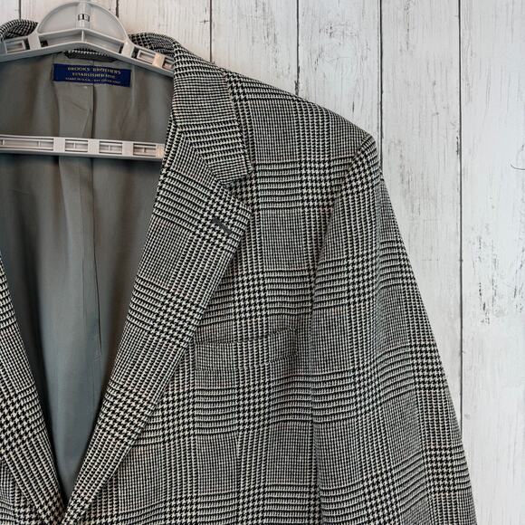 VTG 80's Brooks Brothers Black Wool Houndstooth Windowpane Blazer Size 46 Long - Picture 2 of 14